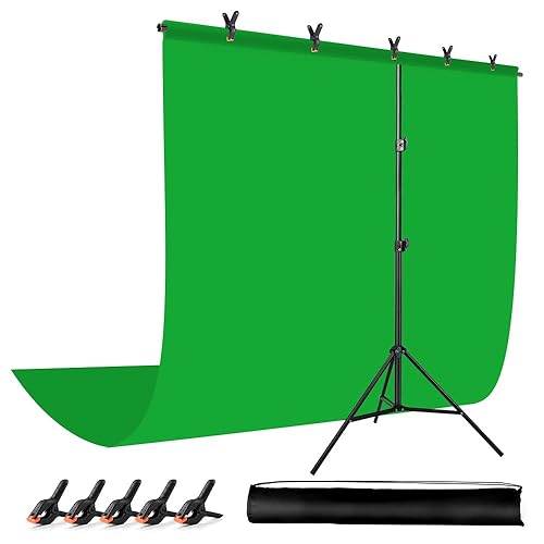 JEBUTU Green Screen Backdrop with Stand for Streaming, 6.5X 10ft (WxH) Protable Green Screen with 6.3 x 6.5 ft Stand kit, Greenscreen Background with Stand Carrying Bag 5 Spring Clamps - 6.3 x 6.5 Ft - Green