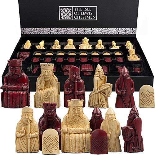 The Isle of Lewis Chessmen - Regency Chess Official Lewis Chess Set - RED Edition - 4 Queens