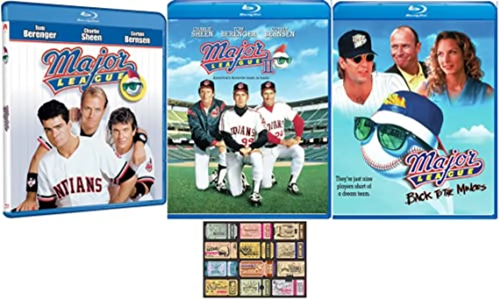 MAJOR LEAGUE 1 2 3 TRILOGY Charlie Sheen 3 Blu Ray Set Widescreen Includes Vintage Baseball Glossy Print Art Card