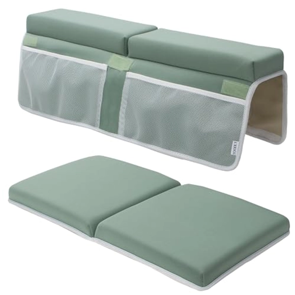 Baby Bath Kneeler and Elbow Rest Pad Set - Thickest Bathtub Kneeler Pad with Memory Foam and Bath Toys Organizer - Ideal Bath Kneeling Pad for Bathing Baby - Relieve your Knees and Elbows (Green)