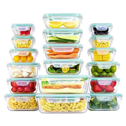 Vtopmart 18Pack Glass Food Storage Containers with Lids, Meal Prep Containers, Airtight Lunch Containers Bento Boxes with Leak Proof Locking Lids for Microwave, Oven, Freezer, Dishwasher - Green 18Pack