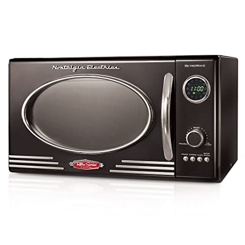 Nostalgia Retro Countertop Microwave Oven - Large 800-Watt - 0.9 cu ft - 12 Pre-Programmed Cooking Settings - Digital Clock - Kitchen Appliances - Black - 0.9 Cu. Ft. - Black - Microwave Oven