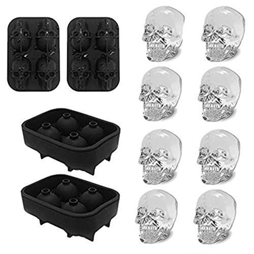Ice Cube Tray 3D Skull Ice Mold-2Pack Easy Release Silicone mold 8 Cute and Funny Ice Skull for Whiskey Cocktails and Juice Beverages Black Ice Mold/S - 2pack Small ice mold