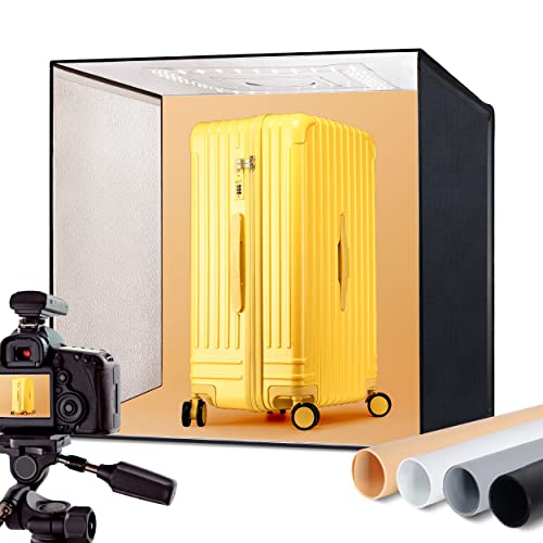 RALENO® Fotostudio Set 60 x 58 x 60 cm professionelle superhelle Fotobox mit 65 W / 5500 K / 92 CRI einstellbarem Licht inkl.4 PVC-Hintergrund (pures schwarz/grau/orange/weiß) - PKL-D660