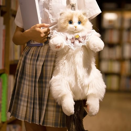 Chongker Plüschtiere Handmade Realistic Plüschtier Begleiter Haustier Geschenke für Frauen Geburtstag Jahrestag (Schultertasche) - Ragdoll-Katze Plüschtier-Rucksack
