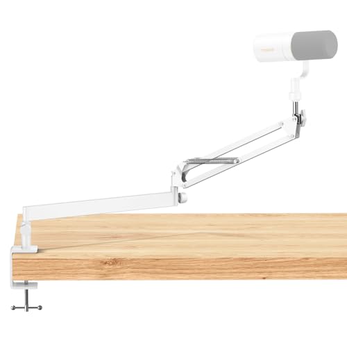 TONOR Microphone Boom Arm, Premium Low Profile Mic Arm Mic Stand for Gaming Podcasting Streaming Recording, Fully Adjustable 360° Rotatable 90° Foldable for HyperX Blue Yeti Rode Razer T20LP - White