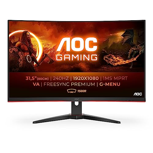 AOC Gaming C32G2ZE - 32 Inch FHD Curved Monitor, 240Hz, 1 ms MPRT, VA AMD FreeSync Premium, Low Input Lag (1920x1080@ 240Hz, 300 cd/m², HDMI/DP) - 32 inch FHD Curved - 240Hz - VA - Fixed stand