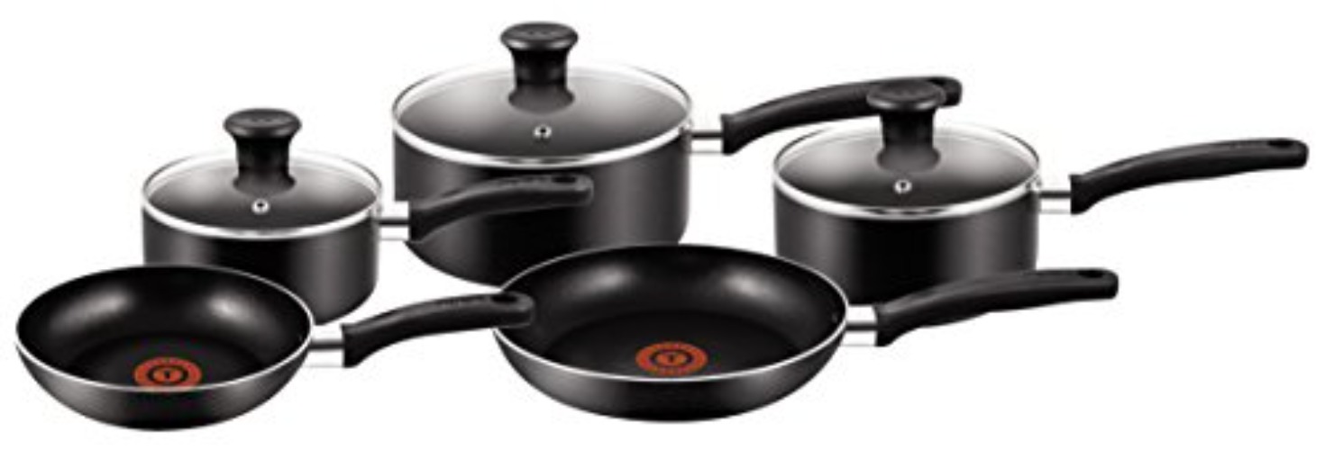 Tefal 5 Piece, Essential, Pots and Pans Set, Non Stick, Aluminium, Black, 5 Count (Pack of 1) - Essential - Single