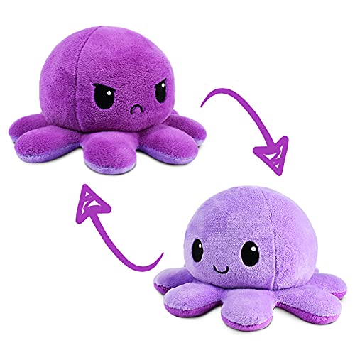 TeeTurtle | The Original Reversible Octopus Plushie | Patented Design | Sensory Fidget Toy for Stress Relief | Light + Dark Purple | Happy + Angry | Show your mood without saying a word! - Purple + Light Purple Plushie
