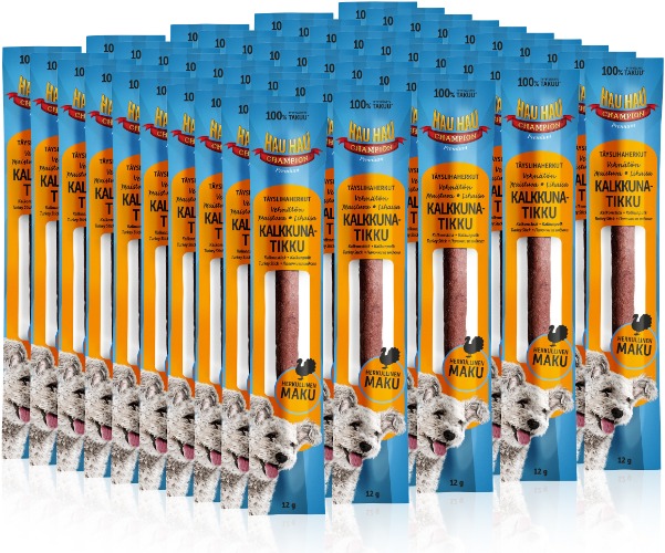 Hau-Hau Champion Täyslihaherkut Kalkkunatikku, 18 cm, 12 g, 50-PACK 14,99