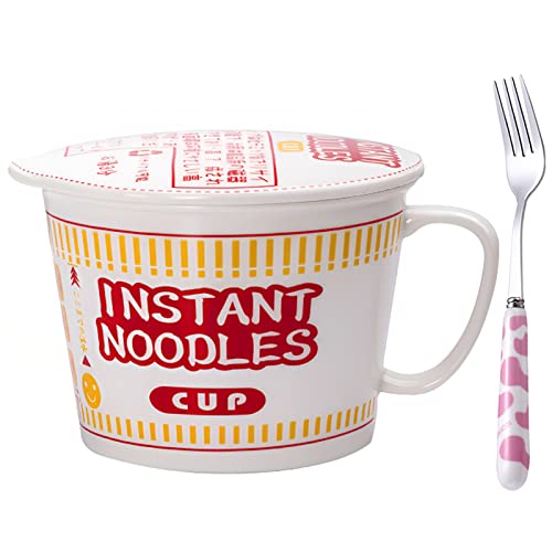 ECTbicyk 34 OZ Ceramic Bowl with Lid Instant Ramen Noodle Bowl Large Soup Bowl with Handle, Ramen Lovers Gift, Red - Red