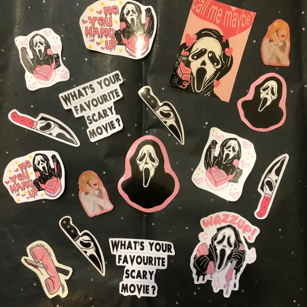 Scream ghostface pastel goth horror viynl sticker pack holographic sparkly