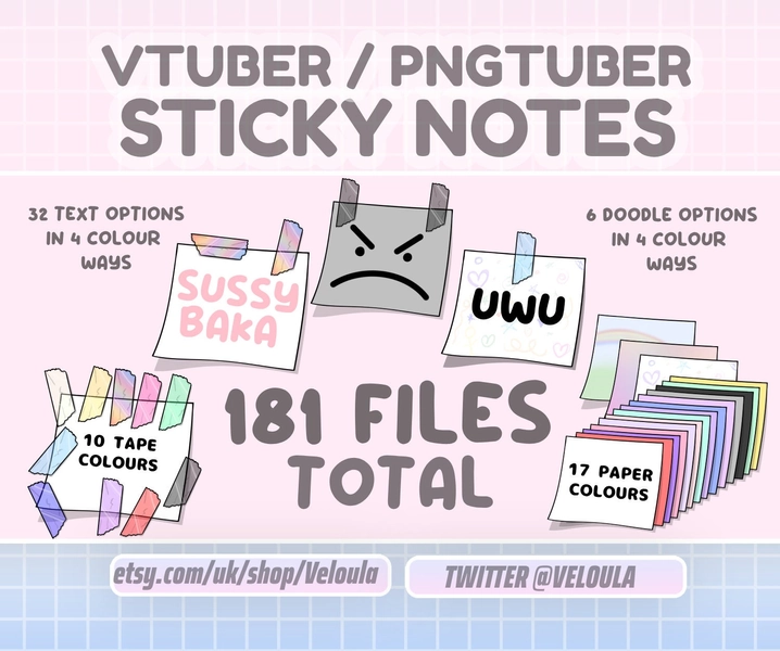 VTuber / PNGTuber Sticky Note Asset MEGAPACK | FULLY CUSTOMIZABLE  | Streamer Setup | Twitch Channel Points | Funny Stream overlays