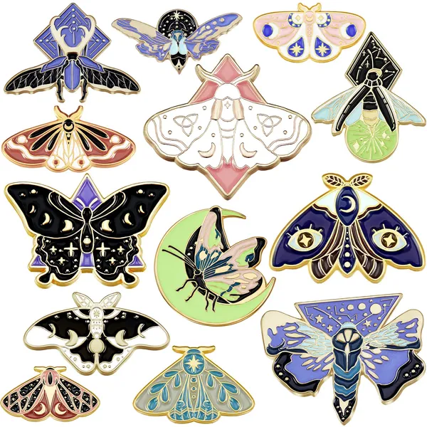 13 Pieces Enamel Pins Butterfly Moth Backpack Pins Jackets Clothes Insect Girls Pins for Backpacks Cool Lapel Pin Steampunk Badge Small Pins for Women - 