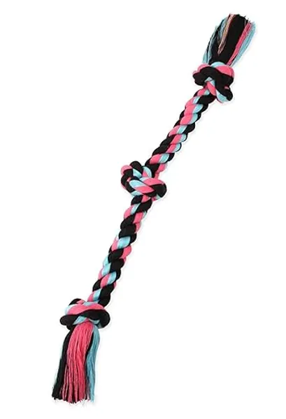 Mammoth Flossy Chews Rope Tug – Premium Cotton-Poly Tug Toy for Dogs – Interactive Rope Toy (Colors May Vary) - Medium 20" - 3 Knot - Dog