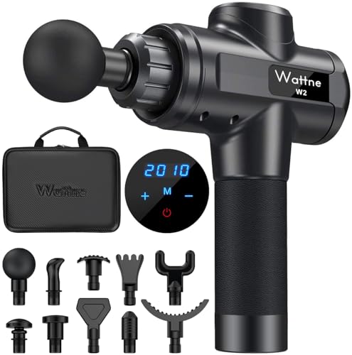 Muscle Massage Gun Deep Tissue Percussion Massager - Portable Handheld Sport Massagers for Athletes, Super Quiet & Powerful Brushless Motor Cordless, 20 Speed Level,Wattne W2 (Black) - Black