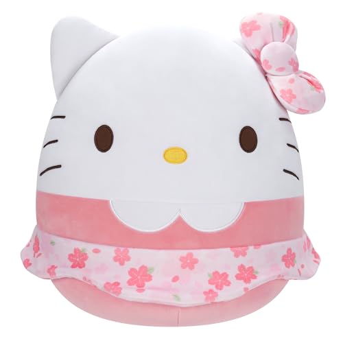 Squishmallows Original Sanrio 14-Inch Hello Kitty Floral Dress and Bow Plush - Medium-Sized Ultrasoft Official Jazwares Plush - Pink Floral Hello Kitty