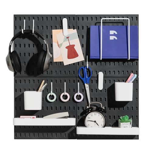 Keepo Pegboard Combination Kit with Pegboards and Accessories Modular Hanging for Wall Organizer, Crafts Organization, Ornaments Display, Nursery Storage| Peg Boards for Walls (Black, 56 * 56 cm) - 56*56 cm