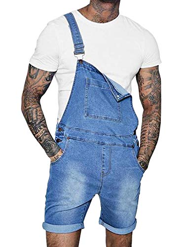 Enjoybuy Mens Denim Bib Overall Shorts Above Knee Length Rompers Walk Dungaree Jumpsuit Relaxed Fit1 - X-Large - 01-blue