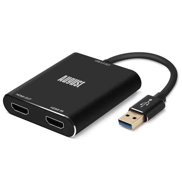 Video Capture Card HDMI USB 3.0 Full HD 1080p 60fps - August VGB500 - External Capture Device for Video Audio Gaming Recording & Streaming on PS4/5 Xbox Switch Twitch Mixer YouTube PC Mac & Linux