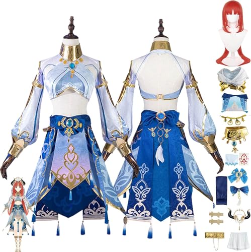 Mr.LQ Genshin Impact Nilou Cosplay Kostüm Outfit Spielcharakter Lyney Uniform Komplettset Halloween Party Karneval Dress Up Anzug Mit Kopfschmuck Perücke - A - S