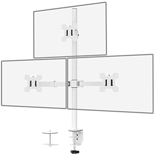 WALI Triple Monitor Stand, Fully Adjustable Three Monitor Desk Mount Fits 3 Screens up to 27 inch, 22 lbs. Weight Capacity per Arm (M003-W), White - White