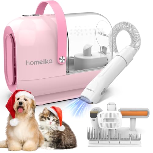 Homeika Pet Grooming Kit & Vacuum 99% Pet Hair Suction, 7 Pet Grooming Tools, 5 Nozzles, 3L Cup, Storage Bag, Dog Grooming Vacuum with Hair Roller/Massage Nozzle/Shedding Brush for Dog, Cat, Pink - Light Pink