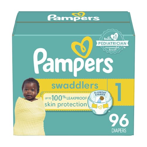 Pampers Swaddlers Diapers - Size 1, 96 Count, Ultra Soft Disposable Baby Diapers - Size 1 - 96