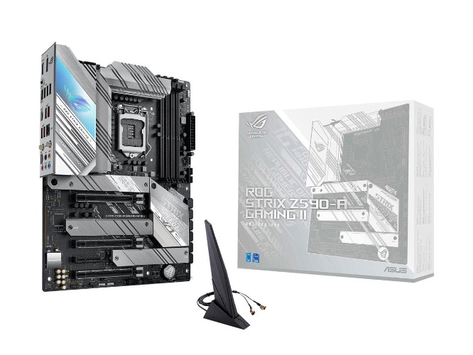 Asus ROG Strix Z590-A Gaming WiFi II LGA1200(Intel 11th/10thGen)ATX WhiteScheme Gaming Motherboard (14+2PowerStages,DDR4 5133,WiFi6 AX201,Intel2.5Gb LAN,Thunderbolt4,3x M.2/NVMe SSD, AURARGB lighting)