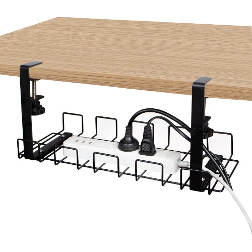 Under Desk Cable Management Tray, 15.7’’ Detachable Wire Cords Organizer, No Drilling Holes to Your Table, Hide Power Strips Chargers for Office and Home (Black)