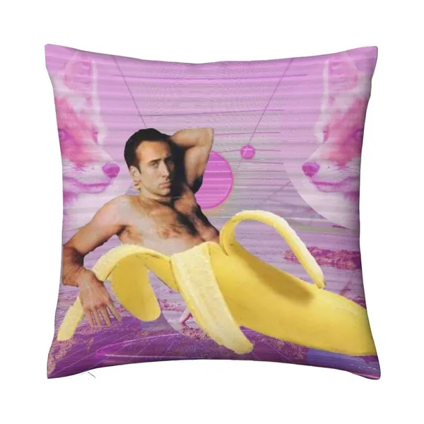 Nezuko Nicholas Cage Banana Vaporwave Velvet Throw Pillow Cover Cozy Velvet Square Throw Pillowcases Home Decorative for Bed Couch Sofa Living Room Cushion Covers 18"X18" …