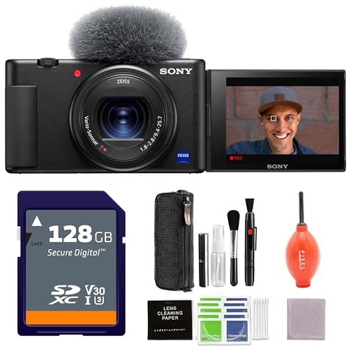 Sony ZV-1 Digital Camera (Black) Bundle with 128GB SDXC Card and Advanced Accessories - Black - w/128GB Card + Extra Kit