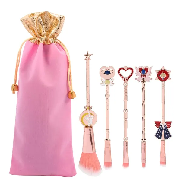 Anime Gifts Sailor Moon Makeup Brushes Set Kawaii Accessories Cardcaptor Sakura Cute Makeup Brushes Set with Pink Pouch