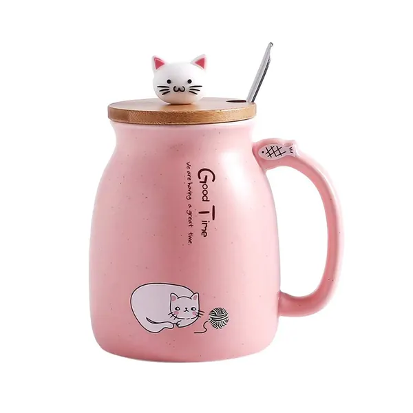 Cat Mug Cute Ceramic Coffee Cup with Lovely Kitty Lid Stainless Steel Spoon,Novelty Morning Cup Tea Milk Christmas Mug 380ML