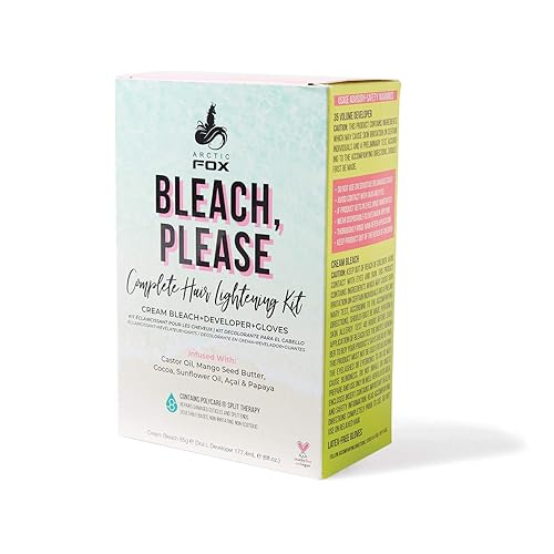 ARCTIC FOX Bleach Please Hair Lightening Kit Cream Bleach, 35 Volume Developer And Latex Free Gloves Infused With Acai, Cocoa, Sunflower Oil & Papaya! Vegan And Cruelty Free - Complete Cream Lightening Kit - Complete Cream Lightening Kit