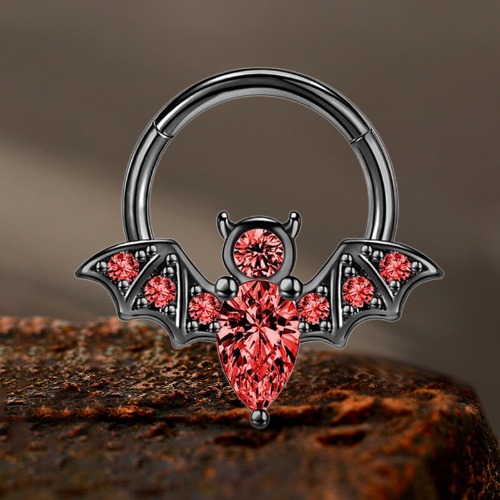 16G Bat Stainless Steel Hinged Nose Ring - Black+Red / 1.2 mm * 10 mm