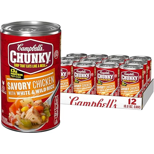Campbell's Chunky Soup, Savory Chicken with White and Wild Rice Soup, 18.8 Oz Can (Case of 12)