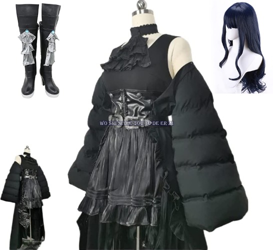KWAYA Cosplay Costume + Shoes + Wig: Shinsei Eorzea FF14 Jet-Black Villains Gaia Dark Shrine Costume, Transformation, Stage Outfit, Stage, Halloween, Christmas