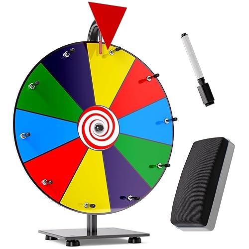 12 Inch Heavy Duty Spinning Prize Wheel - 10 Slots Color Tabletop Roulette Spinner of Fortune Spin The with Dry Erase Marker and Eraser Win Game for Trade Show, Carnival - 12 Inch Prize Wheel