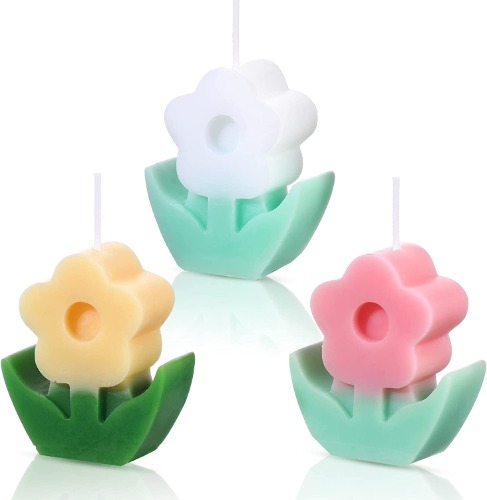 3 Pcs Flower Shaped, Aesthetic, Cool, Cute, Danish Pastel Room Decor Paraffin Soy Funky Scented Candle Bridal Showers for Gift Wedding Party Favors (Pink, White, Yellow) - random