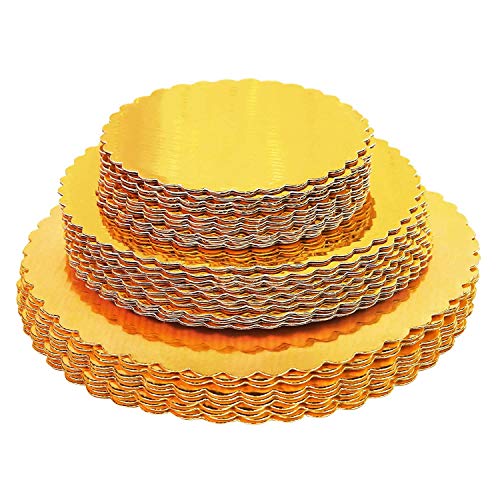 30-Pack Cake Board Rounds, Circle Cardboard Base Boards, 8, 10 and 12-Inch. Perfect for Cake Decorating, 10 of Each Size (Gold, 30)