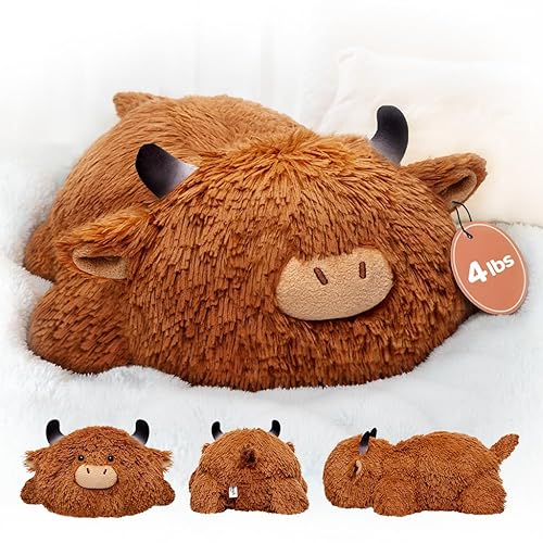 Mewaii Weighted Highland Cow Plush, Weighted Stuffed Animals 4.0 Lbs, Weighted Cow Plush for Kids, Highland Cow Stuffed Animals, Weighted Plush Toy Birthday Gifts for Women, Girls and Males (23 inch) - Brown