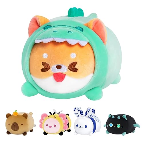 Mewaii Cute Shiba Plush Pillow, Kawaii Plushies Dinosaur Stuffed Toy, Small Dog Plush, Shiba Inu Plushies with Dinosaur Outfit Costume, Soft Squishy Birthday Gifts for Kids & Girls (8 Inch) - Shiba Inu - 8 Inch