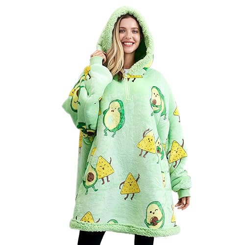 Giggling Getup Wearable Blanket Hoodie for Women Men - Oversized Flannel Sherpa Fleece Sweatshirt Blanket - with Giant Pocket & Sleeves - Cozy Warm Blanket Birthday Gifts for Adults Avocado - Green Avocado - Adult