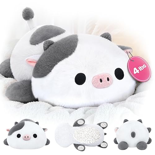 Mewaii Weighted Stuffed Animals 4.0 Lbs– Weighted Cow Plush, Weighted Cow Plush Animals for Kids, Cow Weighted Plush, Birthday Gifts for Women, Girls and Males (23 inch) - Weighted Cow (White)