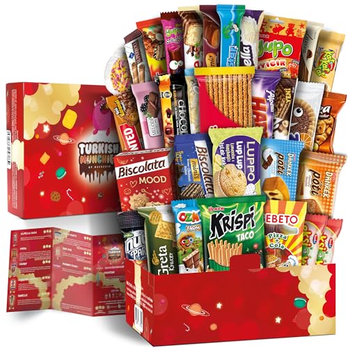 Mega International Snack Box | Premium Exotic Foreign Snacks | Unique Snack Food Gifts Included | Try Extraordinary Turkish Snacks | Candies from Around the World | 32 Full-Size Snacks - Ultra Mega Red