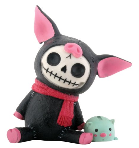 SUMMIT COLLECTION Furrybones Black Bacon Signature Skeleton in Piglet Costume with Piggy Bank