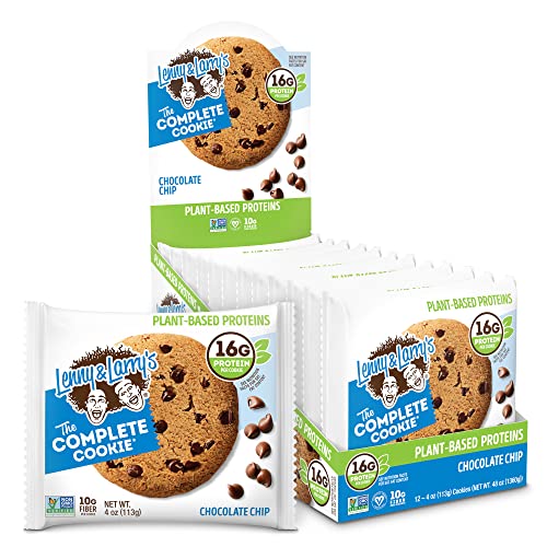 Lenny & Larry's The Complete Cookie, Chocolate Chip, Soft Baked, 16g Plant Protein, Vegan, Non-GMO, 4 Ounce Cookie (Pack of 12) - Chocolate Chip