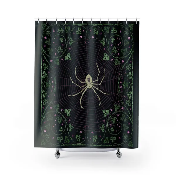 Halloween Shower Curtain, Spiderweb Decor, Elegant Gothic Spider Floral Goth Housewarming Gift 71x74