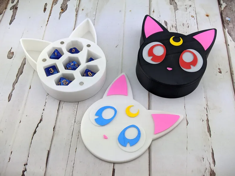 Sailor Moon Luna & Artemis Cat Shaped Dice Box with Magnetic Lid | Storage for a set of polyhedral TTRPG dice